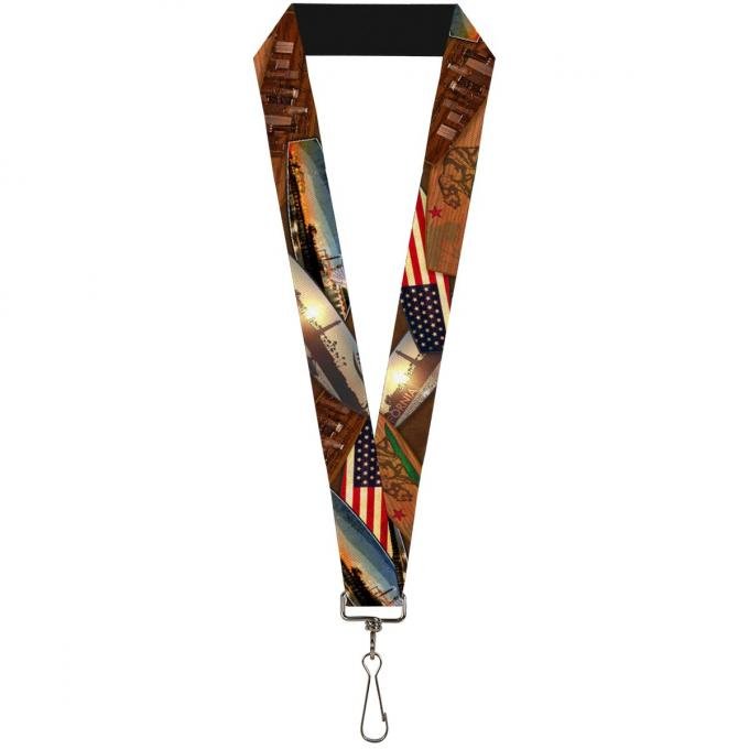 Buckle-Down Lanyard - Surfboard Cali Scenes/US Flag Stacked Brown