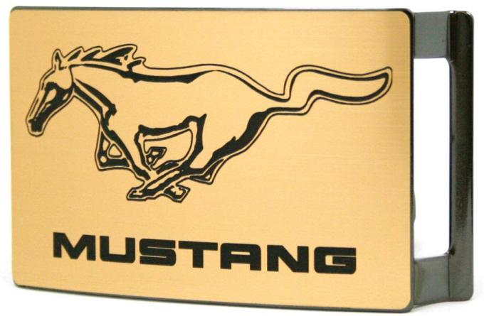 Ford Mustang w/Text Rock Star Buckle - Brushed Gold/Black