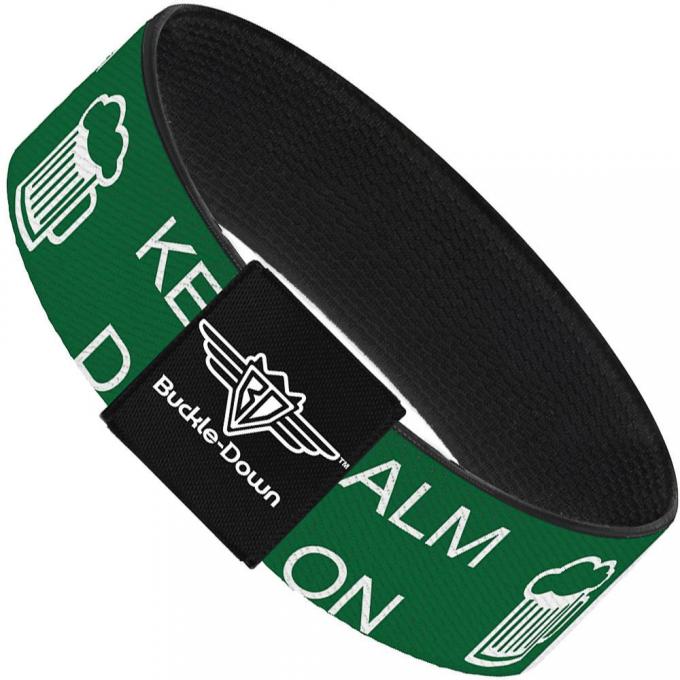 Buckle-Down Elastic Bracelet - KEEP CALM AND DRINK ON/Beer Green/White