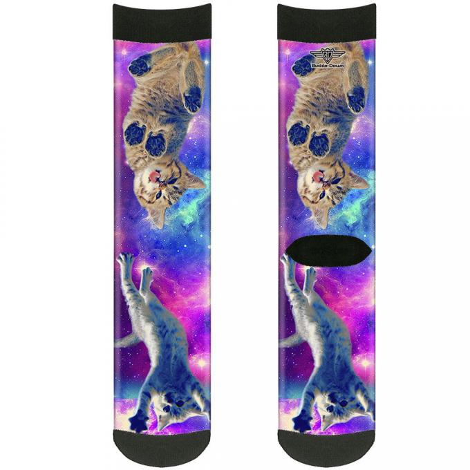 Sock Pair - Polyester - Cats in Space Pinks/Blues - CREW