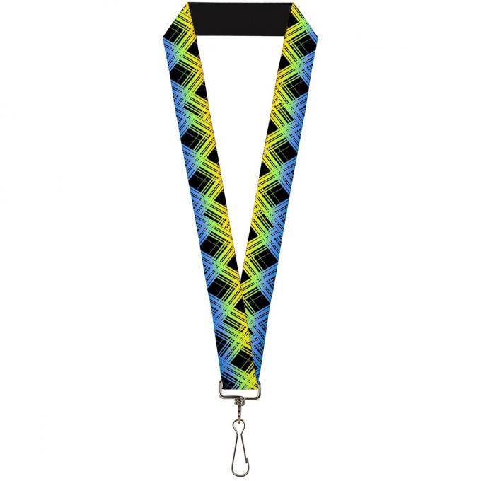 Buckle-Down Lanyard - Plaid X Gradient Black/Orange/Green/Blue