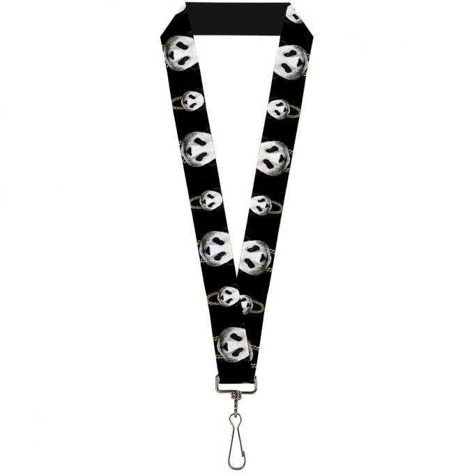 Buckle-Down Lanyard - Panda w/Gold Chain Black