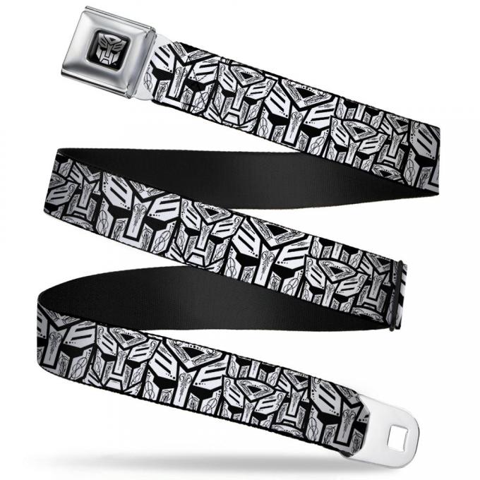 Transformers Autobot Logo Black/Silver-Fade Seatbelt Belt - Autobots Swirl Stacked White/Black Webbing