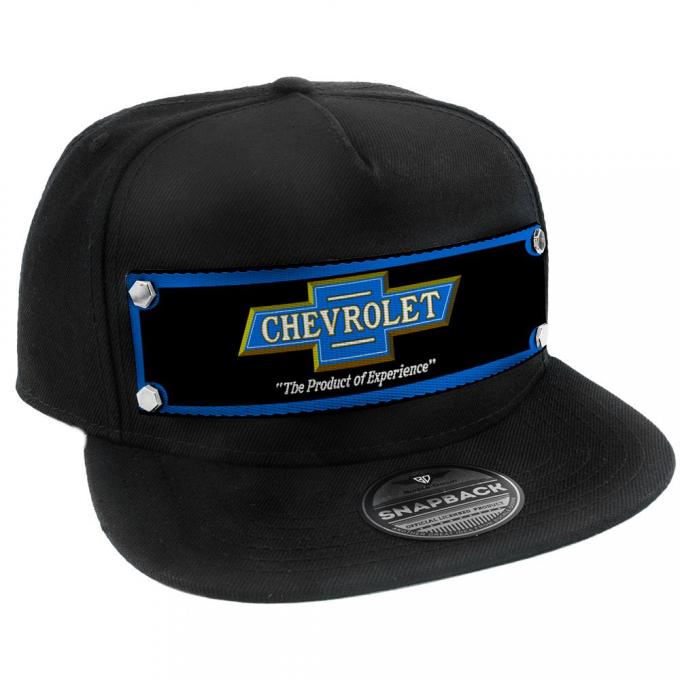 Embellishment Trucker Hat BLACK - Full Color Strap - 1916 CHEVROLET Bowtie THE PRODUCT OF EXPERIENCE Blue/Black/Gold/White