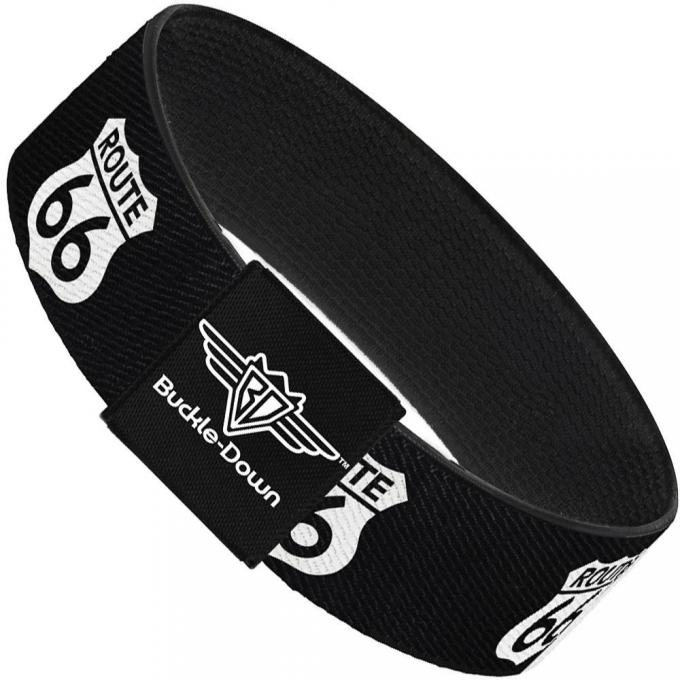 Buckle-Down Elastic Bracelet - ROUTE 66 Highway Sign Repeat Black/White