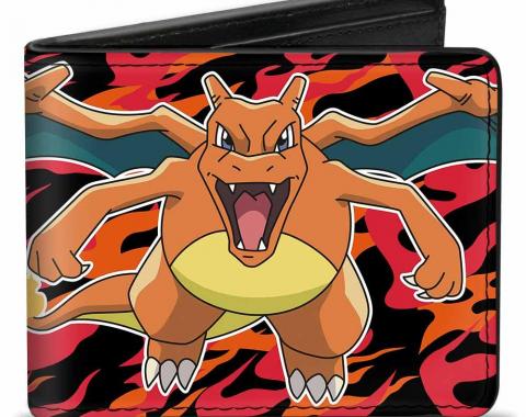 Bi-Fold Wallet - POKEMON Charizard CLOSE-UP Pose2 Flames Black/Orange/Red