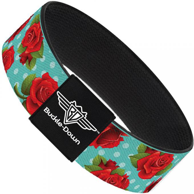 Buckle-Down Elastic Bracelet - Red Roses/Polka Dots Turquoise