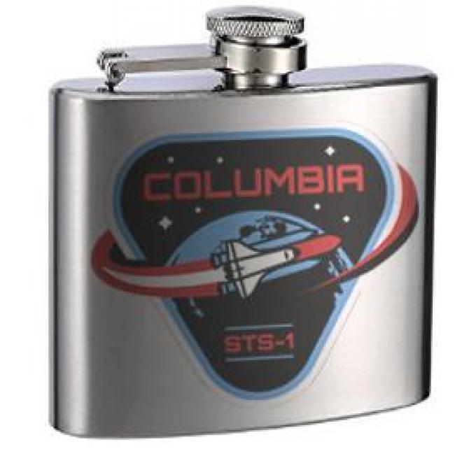 Stainless Steel Flask - 6 OZ - COLUMBIA STS-1 Space Shuttle Black/White/Blues/Red