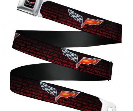 C6 Full Color Seatbelt Belt - C6 Logo/CORVETTE Repeat Black/Red Ombre