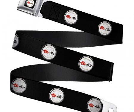 Corvette C1 Flags Emblem Full Color Black Seatbelt Belt - Corvette C1 Flags Emblem Repeat  Webbing