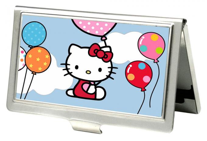 Business Card Holder - SMALL - Hello Kitty in Clouds Holding Balloons FCG