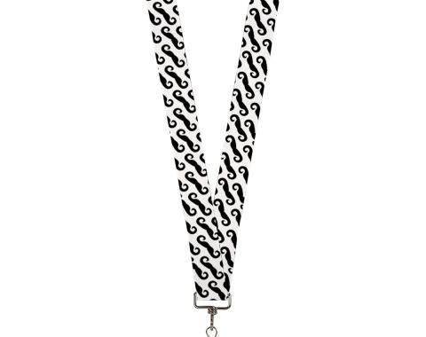 Buckle-Down Lanyard - Diagonal Handlebar Mustaches White/Black