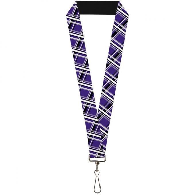 Buckle-Down Lanyard - Plaid X2 Purple/Gray/White/Black
