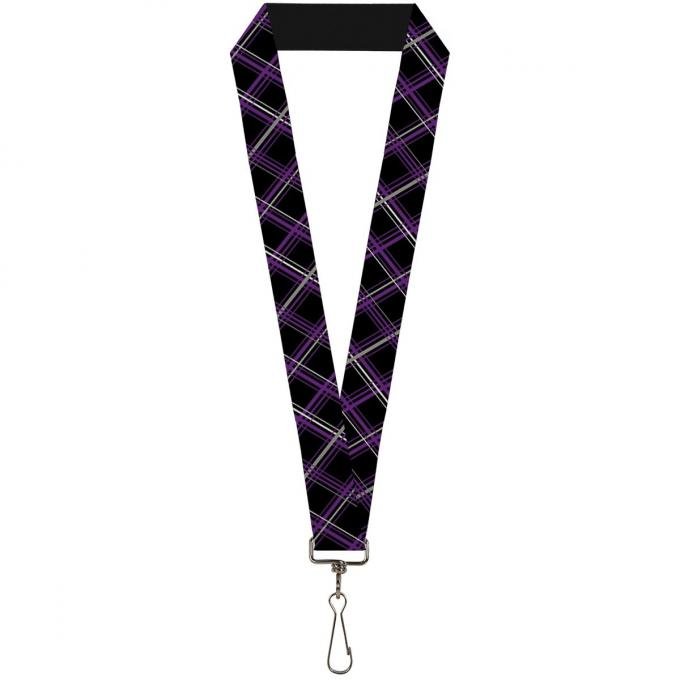 Buckle-Down Lanyard - Plaid Black/Purple/Gray