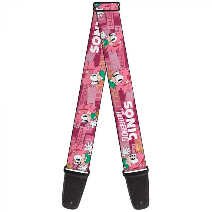 SONIC CLASSIC Guitar Strap - SONIC THE HEDGEHOG Amy Poses/Quotes  Pinks/White