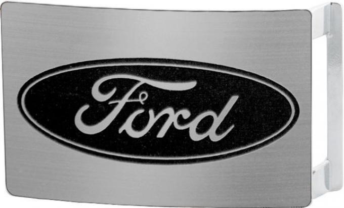 Ford Oval Rock Star Buckle - Brushed Silver/Black