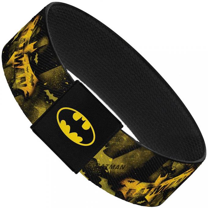 Elastic Bracelet - 1.0" - JUSTICE LEAGUE-BATMAN Bats Scattered Black/Yellows