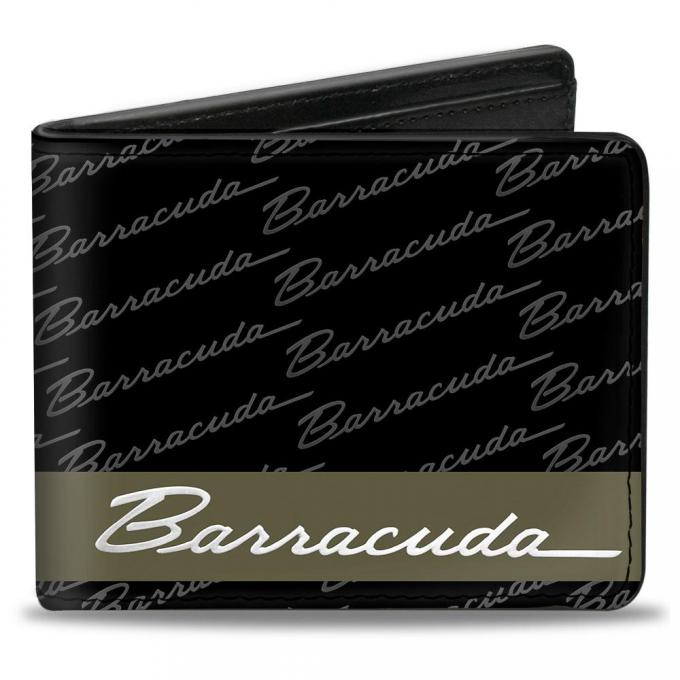 Bi-Fold Wallet - BARRACUDA Script Stripe/Monogram Black/Gray/Olive/Silver