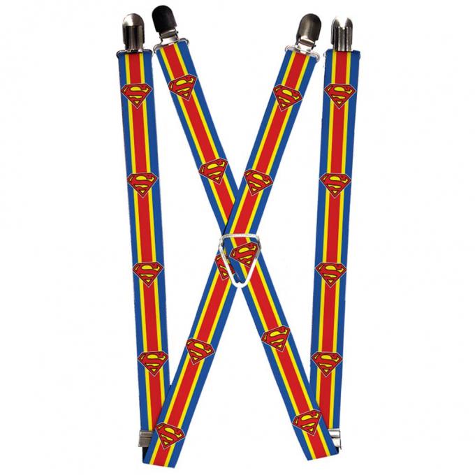 Suspenders - 1.0" - Superman Shield/Stripe Blue/Yellow/Red