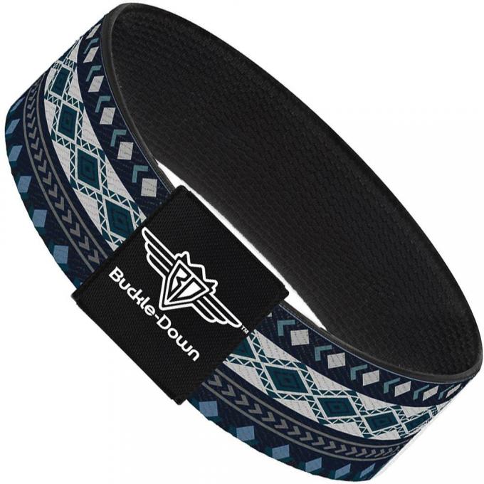 Buckle-Down Elastic Bracelet - Aztec4 Blues/White/Gray