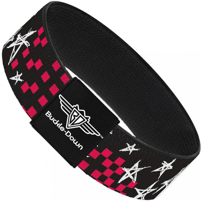 Buckle-Down Elastic Bracelet - Sketch Stars w/Checkers Black/Fuchsia/White