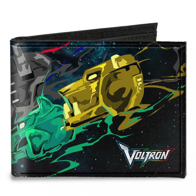 Canvas Bi-Fold Wallet - New Series VOLTRON 5-Lion Heads Galaxy Black/Blues/Multi Color