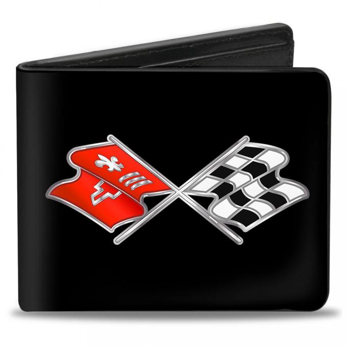 Bi-Fold Wallet - Corvette C3 Crossed Flags Logo Black