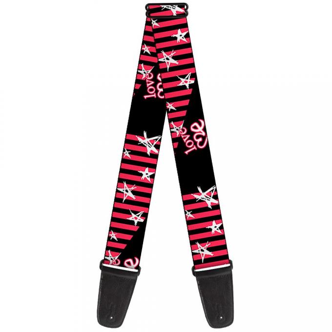 Guitar Strap - Love Me w/Sketch Stars & Stripes Black/Fuchsia/White