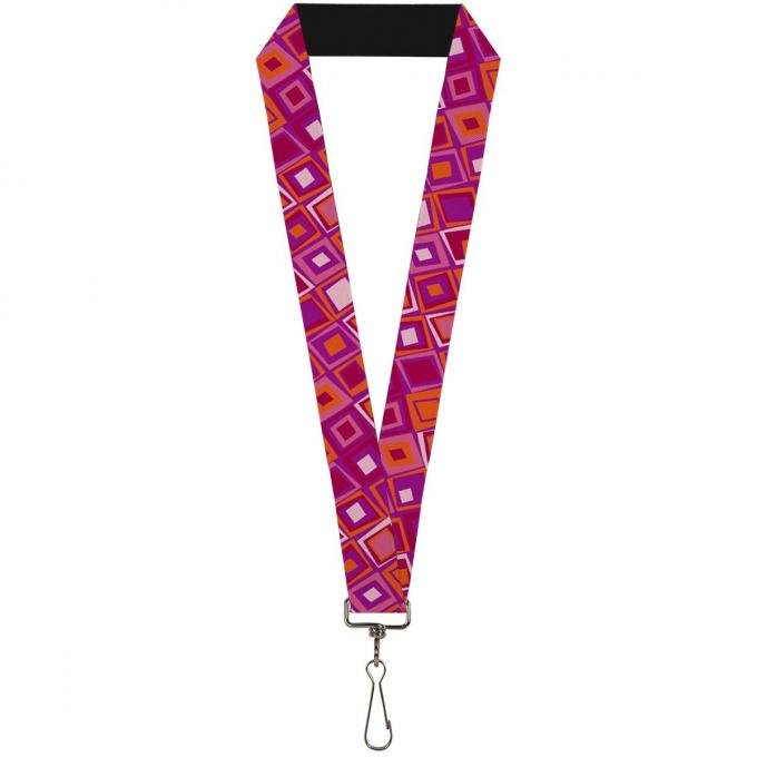 Buckle-Down Lanyard - Skewed Squares Stacked Purple/Orange/Pinks