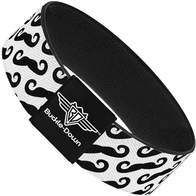 Buckle-Down Elastic Bracelet - Diagonal Handlebar Mustaches White/Black