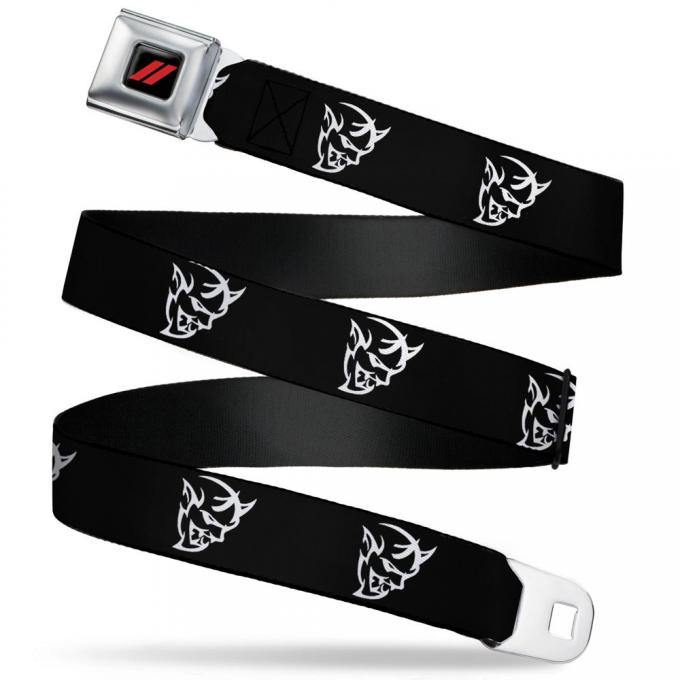 Dodge Rhombus Icon Full Color Black/Red Seatbelt Belt - Dodge Demon Icon Black/White Webbing