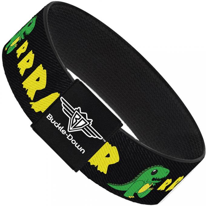 Buckle-Down Elastic Bracelet - RRRAWR Dinosaur Black/Green/Yellow