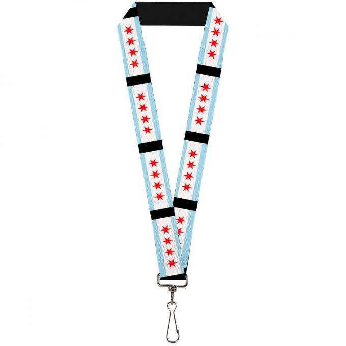 Buckle-Down Lanyard - Chicago Flags/Black