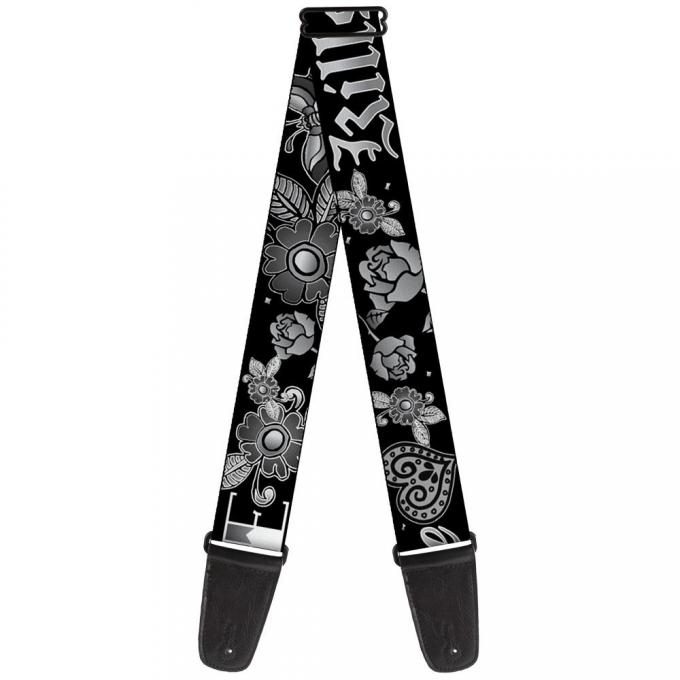 Guitar Strap - Love Kills Black/White