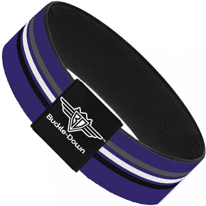 Buckle-Down Elastic Bracelet - Racing Stripes Purple/Gray/White/Black