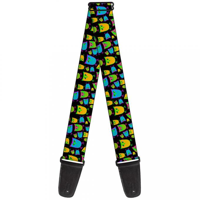 Guitar Strap - Owls w/Outline Black/Multi Neon