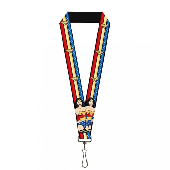 Lanyard - 1.0" - WONDER WOMAN Pose/Logo Stripe/Stars Red/Gold/Blue/White