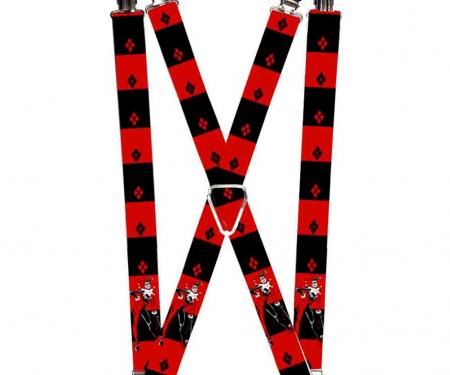 Suspenders - 1.0" - Harley Quin Standing Pose/Diamonds Black/Red