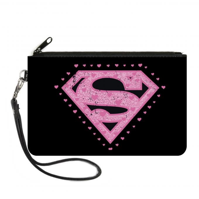 Canvas Zipper Wallet - LARGE - Superman Heart Shield Black/Pinks