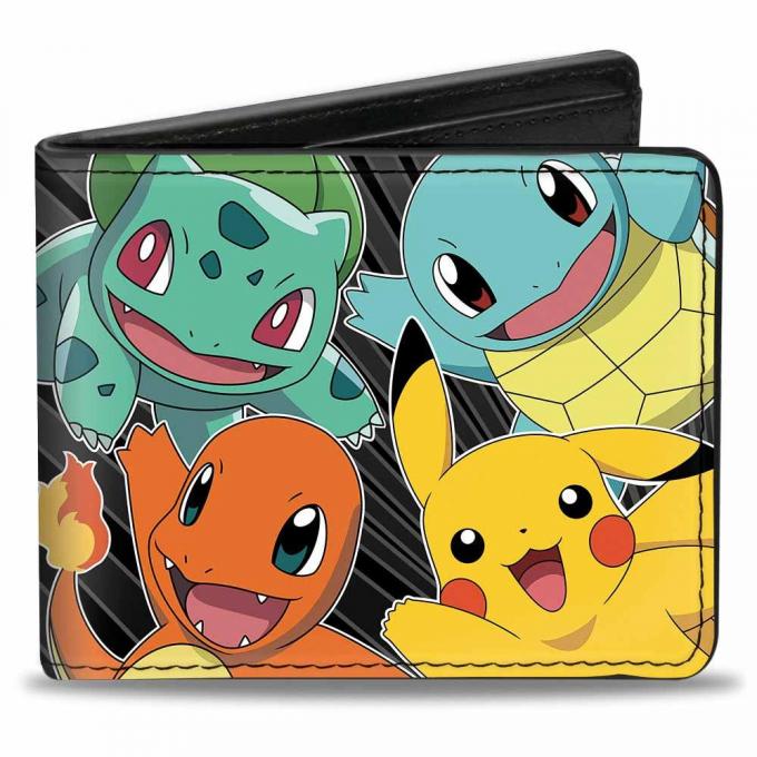 Bi-Fold Wallet - Kanto Starter POKEMON & Pikachu/POKEMON Logo Rays Black/Gray