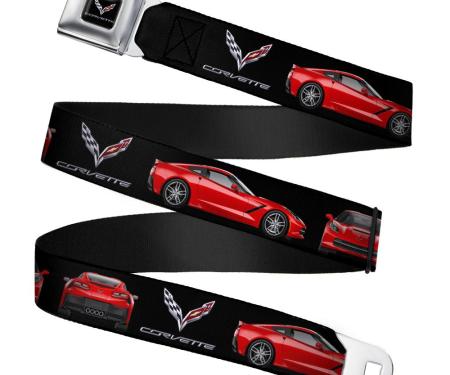 C7 Full Color Black Seatbelt Belt - C7 Logo/Red C7 Side/Front/Rear Views Black Webbing