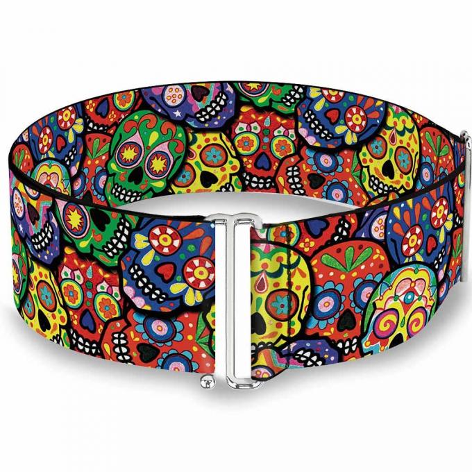 Cinch Waist Belt - Colorful Calaveras Stacked Multi Color - ONE SIZE