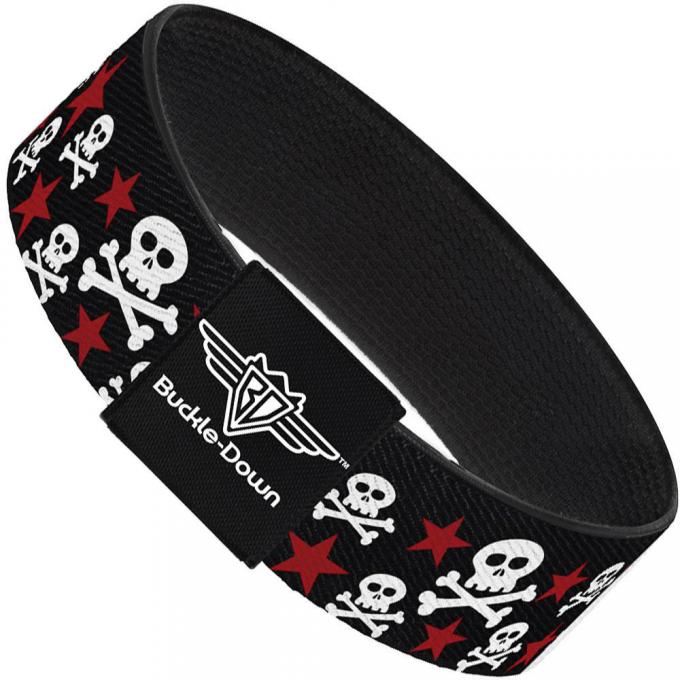 Buckle-Down Elastic Bracelet - Skulls & Stars Black/White/Red