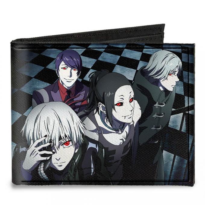 Canvas Bi-Fold Wallet - 4-Ghouls Walking Up Stairs Checker Tiles + TOKYO GHOUL