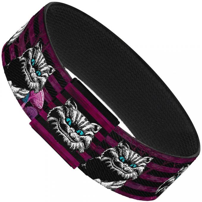 Elastic Bracelet - 1.0" - Cheshire Cat Face/Poses Stripe Purple/Black/White