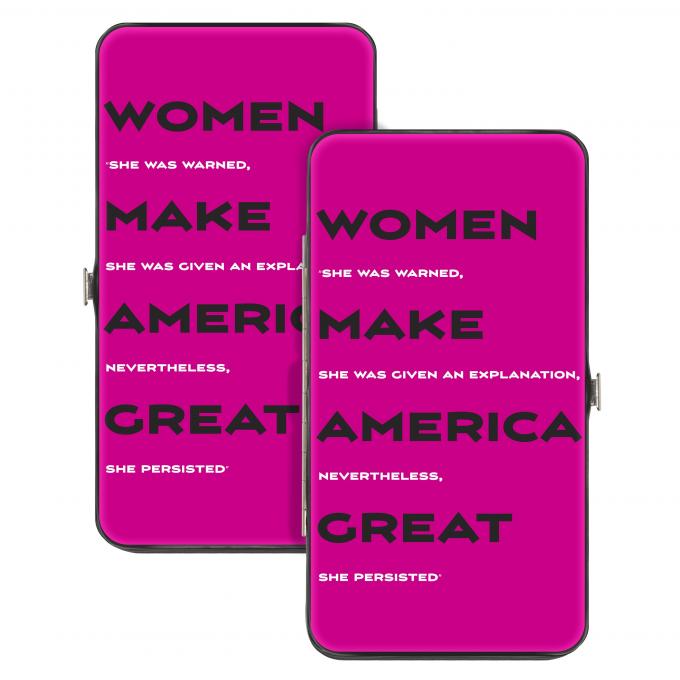 Hinged Wallet - WOMEN MAKE AMERICA GREAT/Quote Fuchsia/Gray/White