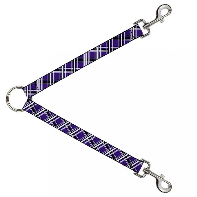 Dog Leash Splitter - Houndstooth Gray/Purple/White