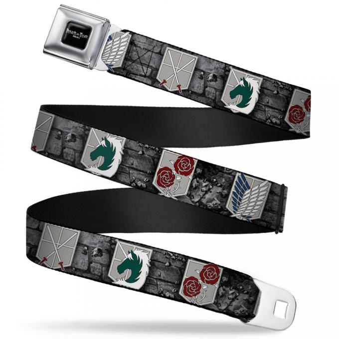 ATTACK ON TITAN Logo Full Color Black/White/Red Seatbelt Belt - Attack on Titan Military Logos/Castle Wall Webbing
