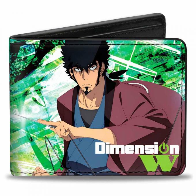 Bi-Fold Wallet - DIMENSION W Kyouma Pose + 3-Female Character Faces/Coil Greens/Blues