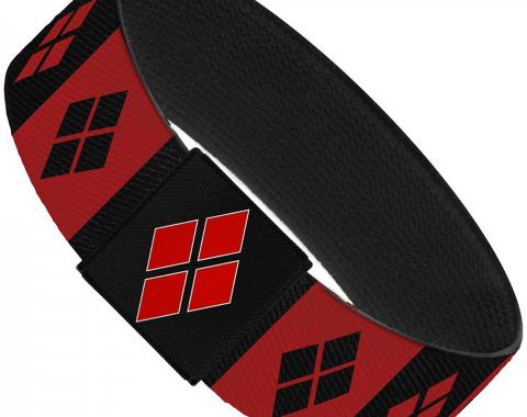 Elastic Bracelet - 1.0" - Harley Quinn Diamond Blocks Red/Black Black/Red